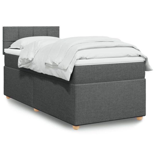 Pat box spring cu saltea, gri închis, 90×200 cm, textil