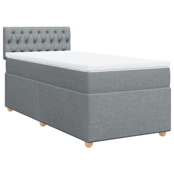 Pat box spring cu saltea, gri deschis, 90×200 cm, textil