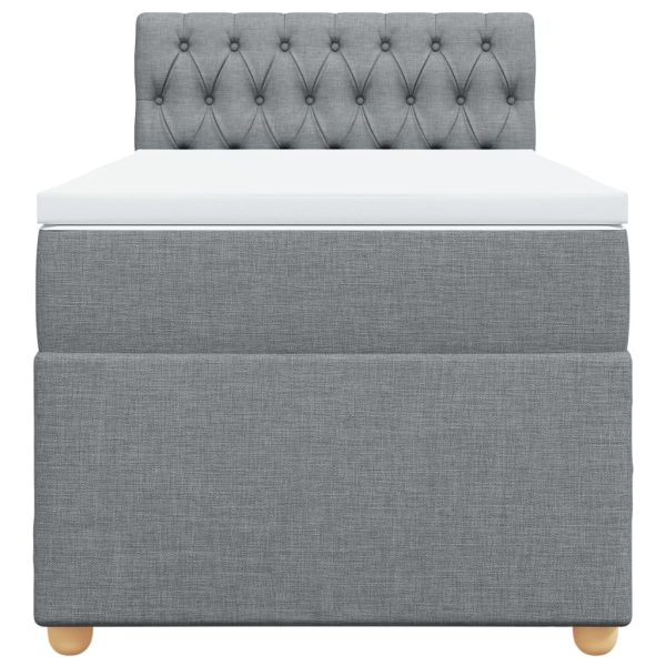 Pat box spring cu saltea, gri deschis, 90×200 cm, textil