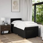 Pat box spring cu saltea, negru, 90×200 cm, textil