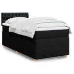 Pat box spring cu saltea, negru, 90×200 cm, textil