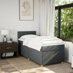 Pat box spring cu saltea, gri închis, 100×200 cm, textil