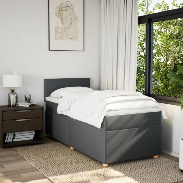 Pat box spring cu saltea, gri închis, 100×200 cm, textil