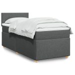 Pat box spring cu saltea, gri închis, 100×200 cm, textil