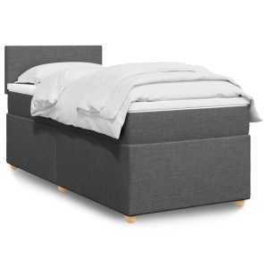 Pat box spring cu saltea, gri închis, 100×200 cm, textil