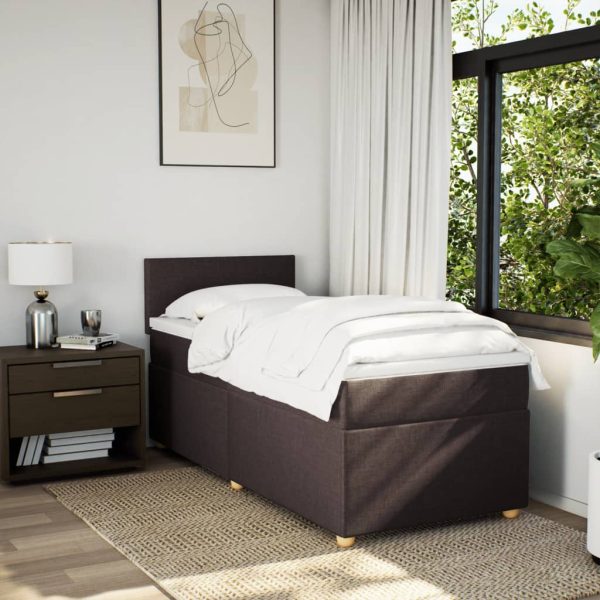 Pat box spring cu saltea, maro închis, 100×200 cm, textil