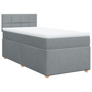 Pat box spring cu saltea, gri deschis, 100×200 cm, textil