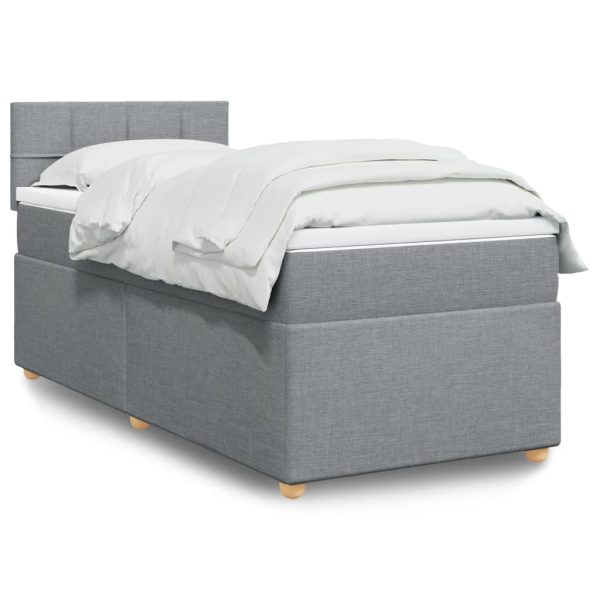 Pat box spring cu saltea, gri deschis, 100×200 cm, textil