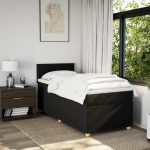 Pat box spring cu saltea, negru, 100×200 cm, textil