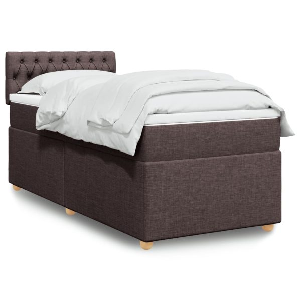 Pat box spring cu saltea, maro închis, 100×200 cm, textil