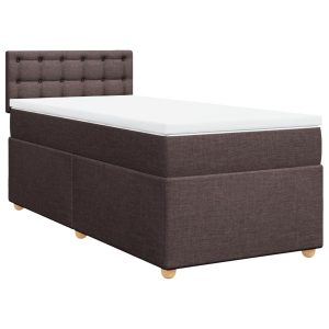 Pat box spring cu saltea, maro închis, 100×200 cm, textil