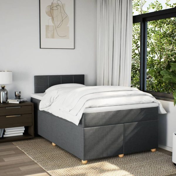 Pat box spring cu saltea, gri închis, 120×190 cm, textil