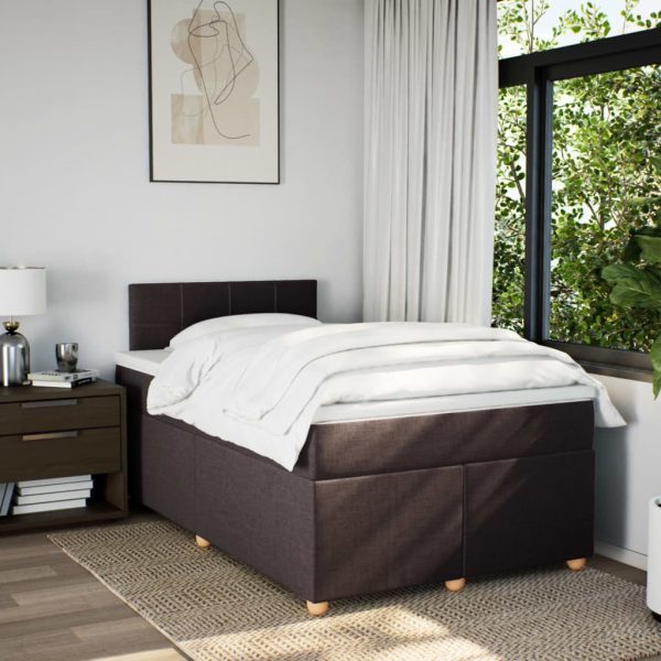 Pat box spring cu saltea, maro închis, 120×190 cm, textil