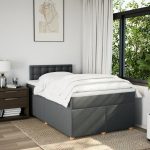 Pat box spring cu saltea, gri închis, 120×190 cm, textil