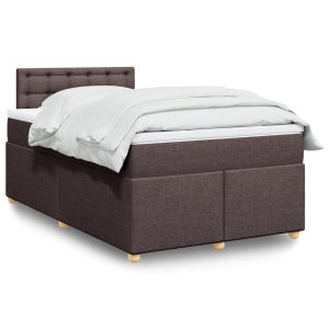 Pat box spring cu saltea, maro închis, 120×190 cm, textil