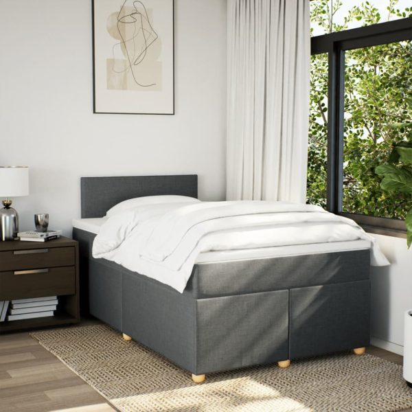 Pat box spring cu saltea, gri închis, 120×200 cm, textil