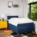 Pat box spring cu saltea, albastru, 120×200 cm, textil