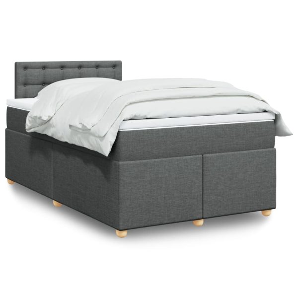 Pat box spring cu saltea, gri închis, 120×200 cm, textil