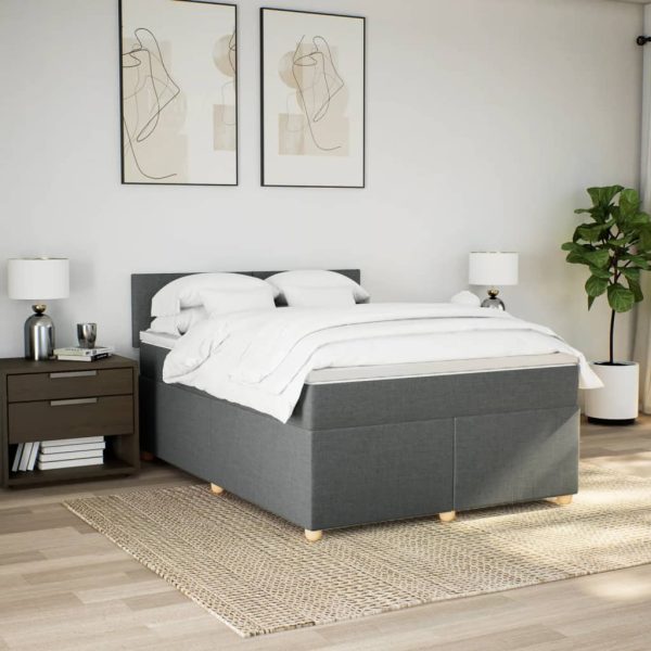 Pat box spring cu saltea, gri închis, 140×190 cm, textil
