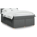 Pat box spring cu saltea, gri închis, 140×190 cm, textil