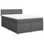 Pat box spring cu saltea, gri închis, 140×200 cm, textil