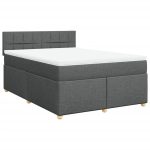 Pat box spring cu saltea, gri închis, 140×200 cm, textil
