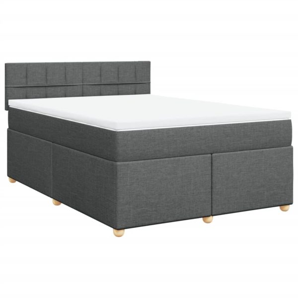 Pat box spring cu saltea, gri închis, 140×200 cm, textil