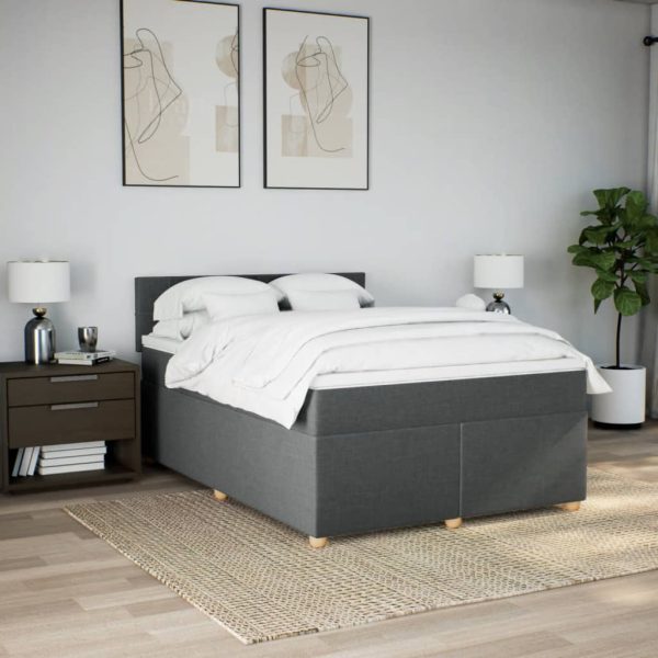 Pat box spring cu saltea, gri închis, 140×200 cm, textil