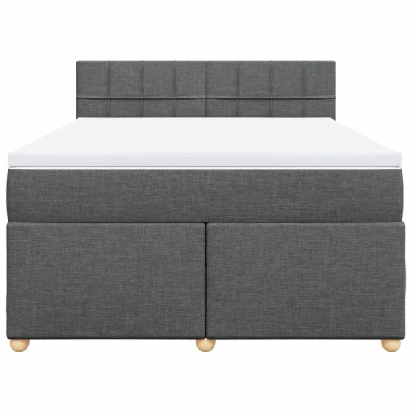 Pat box spring cu saltea, gri închis, 140×200 cm, textil