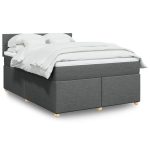 Pat box spring cu saltea, gri închis, 140×200 cm, textil