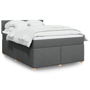 Pat box spring cu saltea, gri închis, 140×200 cm, textil