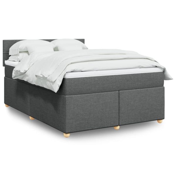 Pat box spring cu saltea, gri închis, 140×200 cm, textil