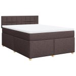 Pat continental cu saltea, maro închis, 140×200 cm, textil