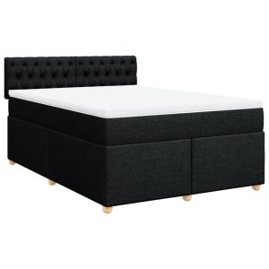 Pat box spring cu saltea, negru, 140×200 cm, textil