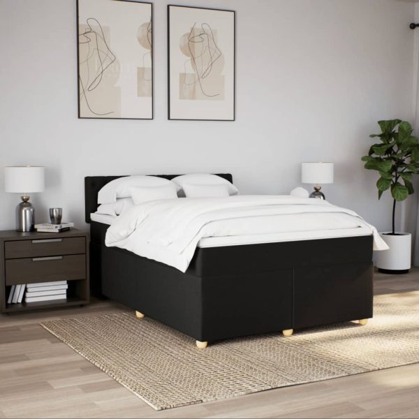 Pat box spring cu saltea, negru, 140×200 cm, textil