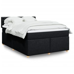 Pat box spring cu saltea, negru, 140×200 cm, textil