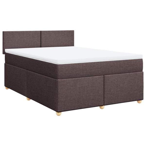 Pat box spring cu saltea, maro închis, 160×200 cm, textil