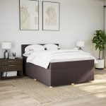Pat box spring cu saltea, maro închis, 160×200 cm, textil