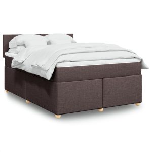 Pat box spring cu saltea, maro închis, 160×200 cm, textil