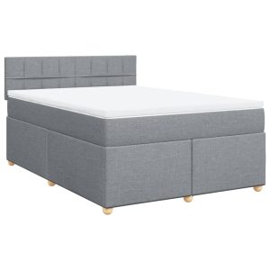 Pat continental cu saltea, gri deschis, 160×200 cm, textil