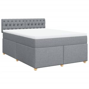 Pat continental cu saltea, gri deschis, 160×200 cm, textil