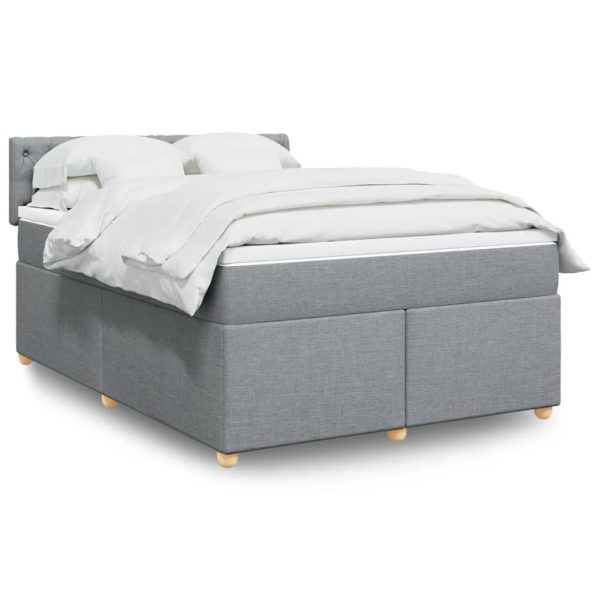 Pat continental cu saltea, gri deschis, 160×200 cm, textil