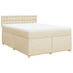 Pat box spring cu saltea, crem, 160×200 cm, material textil