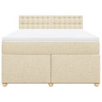 Pat box spring cu saltea, crem, 160×200 cm, material textil