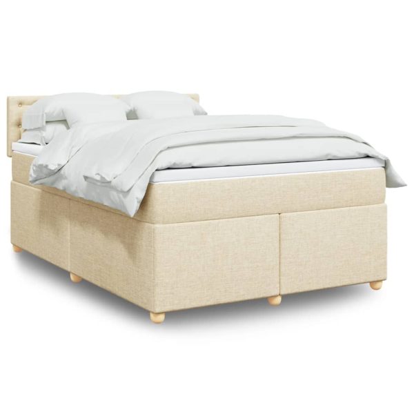 Pat box spring cu saltea, crem, 160×200 cm, material textil