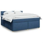 Pat box spring cu saltea, albastru, 180×200 cm, material textil