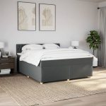 Pat box spring cu saltea, gri închis, 180×200 cm, textil