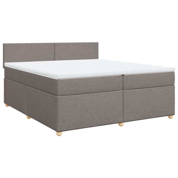 Pat box spring cu saltea, gri taupe, 200×200 cm, textil