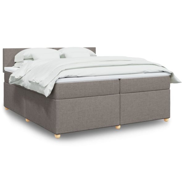 Pat box spring cu saltea, gri taupe, 200×200 cm, textil