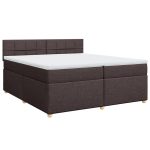 Pat box spring cu saltea, maro închis, 200×200 cm, textil